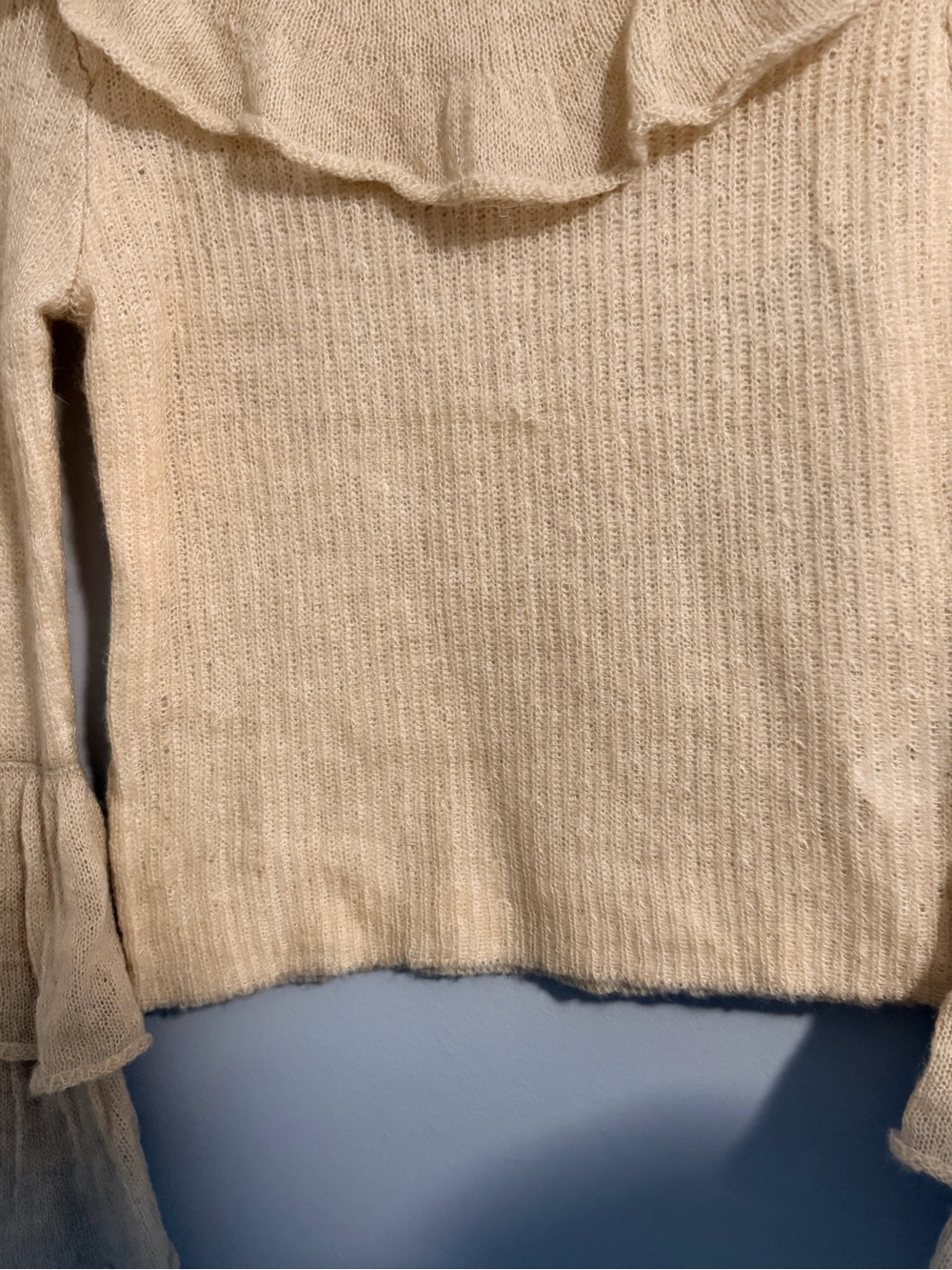 Zara Tan Ruffle-Trim Knit Sweater - Picture 5 of 6